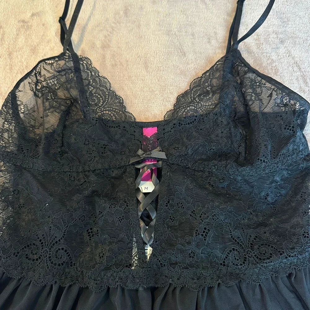 Adore Me Yolandi‎ Black Babydoll Medium Sheer Romantic Glam Lingerie Boudoir